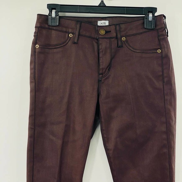 Cachè Deadstock Coated 4 Pocket Wine Skinny Strech Jeans Jegging Size 2 Wet Look - Picture 7 of 15